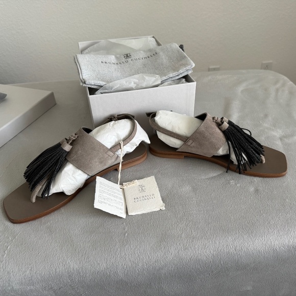 Brunello Cucinelli Suede Sandals with Precious Tassel - Picture 2 of 14